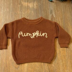 Brown Knit Sweater with Pumpkin Text